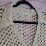 Solitaire  CREAM TEXTURED OPEN CROCHET BUTTON FRONT CARDIGAN LAYERING TOP MEDIUM Photo 2