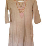 W Embroidered 100% cotton 3/4 sleeve dress or swimsuit cover up size small Tan Photo 0