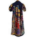 Carolina K Valerie Pleated Geometric Print Puff Sleeve Midi Kaftan Dress Size XS Blue Photo 15