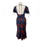 ASOS  design navy red floral polka dot cutout puff sleeve midi dress Photo 6