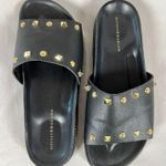 Mercer & Madison Black & Gold Studded Slides Flip Flops Photo 0