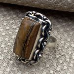 LG TIGERS EYE GEMSTONE RING STERLING SILVER OVERLAY 925 Size 8 Photo 3