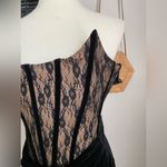 Miss Circle Black Lace Corset Velvet Ruffle High Slit Maxi Dress, Size XS Photo 2