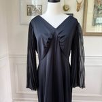 Vintage 70s Black Accordion Pleat Chiffon Bell Sleeve Long Dress Gown L XL Black Photo 6