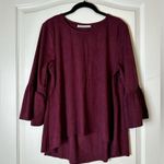 Bryn Walker  Fran Top Faux Suede Bell Sleeve Lagenlook Maroon Size Small Photo 1
