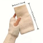 Cozy White Fuzzy Fingerless Winter Gloves Women’s Soft Warm Hand Warmers Photo 2