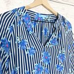 Draper James RSVP Blue Striped Floral V-Neck Smocked-Sleeve Casual Dress Size XL Photo 2