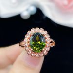 14K Rose Gold Plated Adjustable Crystal Green Peridot Ring for Women Photo 1