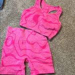 Amazon  Pink Patterned Sports Bra and Shorts Set Photo 0