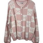 Sincerely Jules  Pink White Coquette Bow Button Down Fleece Cardigan Sweater L Photo 0