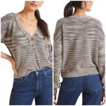 Free People Marble Ribbed Button Sweater Mercury Henley Space Dye Black Small Photo 2