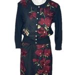 Karl Lagerfeld  Black Dress Cardigan Floral Embroidery 2 Piece Sleeveless Size 6 Photo 0