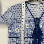 Karni Women's‎ Maxi Dress Blue White Floral Print Tassel Tie Bohemian Boho Large Photo 3