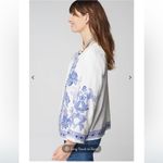 J.Jill Lightweight Embroidered Open Front Jacket 3/4 Sleeve Women’s Size Medium Blue Photo 7