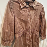 Style House XL Shirt Dress Copper Tan 3/4 Sleeve Button Front Elastic Waist Photo 0