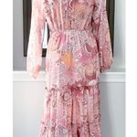 AQUA Chiffon Printed Tiered Maxi Dress, Pink Multi Size S New w/Tag Retail $118 Photo 5