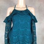 Ultra Flirt  Teal Lace Cold-Shoulder Top NWT MEDIUM Photo 2