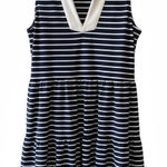 Eliza J  Navy White Striped Sleeveless Tiered Dress Size Medium M Coastal Preppy Photo 0