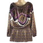 Bill Blass Vintage  Purple Geo Print 3/4 Sleeves Tie waist Peplum Top women sz L Photo 4