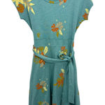 Toad & Co Teal Green Floral Print Short Sleeve Tie Waist Tencel Cotton Dress Photo 0