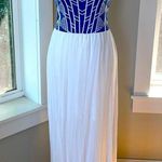 Jealous Tomato Vintage Y2K  Cobalt Blue White Halter Gauze Maxi Dress Size Medium Photo 0