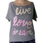 Aeropostale  Live Love Dream Womens Short Sleeve Sweatshirt Sporty Gray Small Photo 0