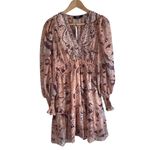O.P.T. Boho‎ Floral Metallic Long Sleeve XS Mini Dress Pink Photo 2