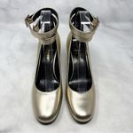Saint Laurent NEW  Babies Edgy Mary Jane Ankle Strap Pumps Mid Heels Gold 38.5 Photo 4