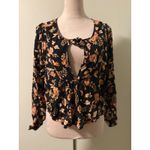 Billabong Floral Print Blouse Small Keyhole Long Sleeve black boho cottage fairy Photo 1