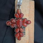 925 Sterling Silver Handmade Carnelian Gemstone Cross Necklace Womens Jewelry Orange Photo 5
