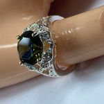 Ring Women Size Approximately 6.25 Fashion Ring Silver Tone Green Shade Center Photo 13