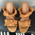 Buckle Brown Velvet Ruffle Heels Photo 0