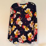 Old Navy Floral Print Lace Up Pintuck Blouse Womens Large Navy Boho Hippie Retro Photo 6