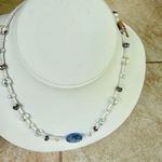 Hand Crafted Floral Blue Disc Necklace White, Silver and Clear Beads Photo 4
