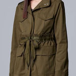 Vera Wang Simply Vera  Olive Green Trench Coat Anorak Utility Jacket Petite XL Photo 0