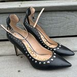 Sam Edelman Helen Black/Silver Leather Ankle Strap Studded Pumps Heels Point Toe Photo 0
