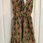 House of Harlow 1960 Linen Blend Halter Mini Dress S Floral Plunge Neck Tie Back Pink Photo 0