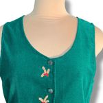 Susan Bristol Vintage 80s Green Plaid Corduroy Jumper Dress Festive Embroidery Photo 5