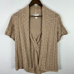 Valerie Bertinelli  Cardigan M Beige Open Knit Crochet Boho Neutral Minimalist Photo 0