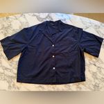 Quince 100% Organic Cotton Short Sleeve Button Up Top in Navy Sz L Photo 1