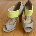 Biondini sz 6 Gray Yellow Sandals Open Toe Leather Ankle Strap platform heels Photo 0
