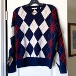 Doen Harlequin Cashmere Sweater Diamond Cream Navy Argyle Medium EUC Blue Photo 0