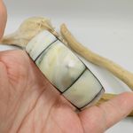 Vintage Mother Of Pearl Brass Jumbo Bangle Bracelet White Photo 5
