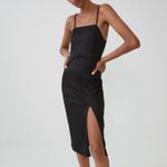 ZARA Textured Weave Printed Slit Midi Dress in Black Size Large Photo 7