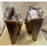 Michael Kors MMK 9M Khaki Suede Collette Faux Fur Stud Buckle Mules Clogs Photo 2