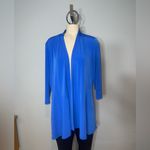 Susan Graver vibrant blue 3/4 sleeve cardigan top open front shirt woman’s 1X Photo 1