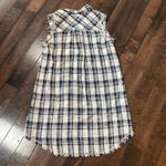 Paper Crane plaid sleeveless shirt dress Fringe hem Red white blue Size S Cotton Photo 3