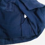 Navy Blue 100% Linen Short Sleeve Button Front Dress Classic Midi Size Large New Blue Photo 8