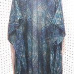 BCBGeneration  Blue Teal Geometric Print Sheer Duster Kimono Cardigan Photo 0