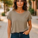 American Eagle Ribbed Oversized Tan Boxy Pocket T-Shirt Size Small Photo 12